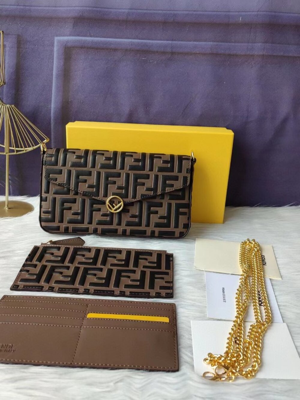 Fendi F is Fendi Brown Zucca Embossed Leather Envelope